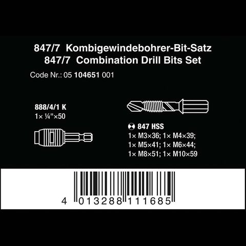 Wera 847/7 Combination Drill Bit Set 7pc click to zoom image